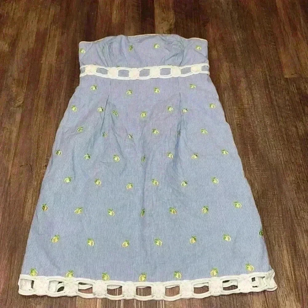 LILLY PULITZER EMBROIDERED LEMON STRAPLESS DRESS size‎ 2 - Picture 1 of 7